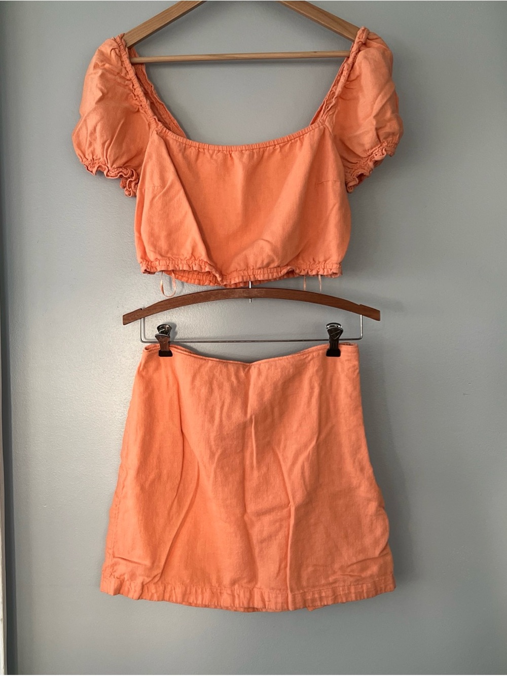Abercrombie & Fitch Women’s Medium Orange 2 Piece Set Crop Top Skirt Linen Blend